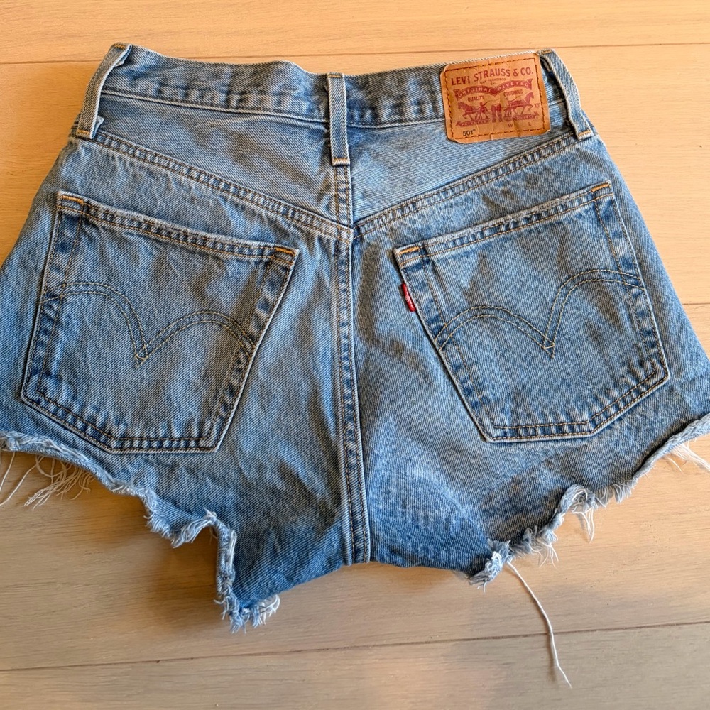 Levi's Women's Light Blue Frayed Denim Shorts